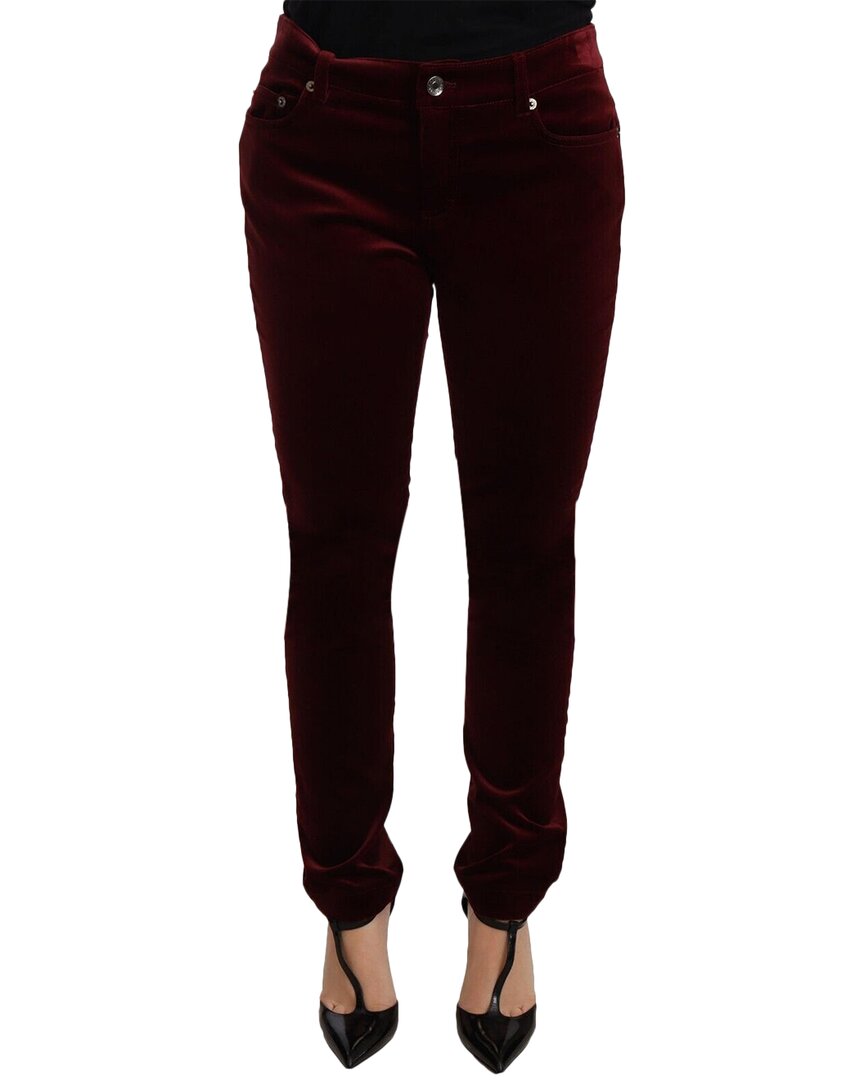 Shop Dolce & Gabbana Red Velvet Skinny Trouser Cotton S