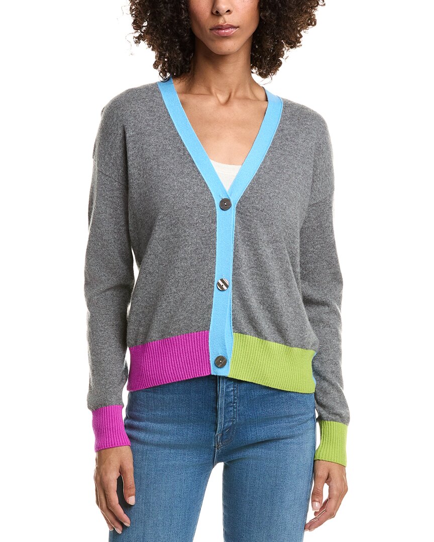 Incashmere Color Block Cashmere Cardigan In Gray