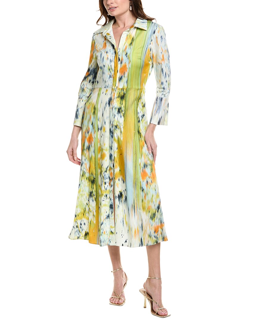 Oscar De La Renta Halter Abstract Maxi Shirtdress In Blue