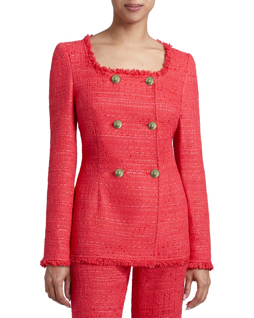 Santorelli Elara Double-breasted Fringe-trim Tweed Jacket