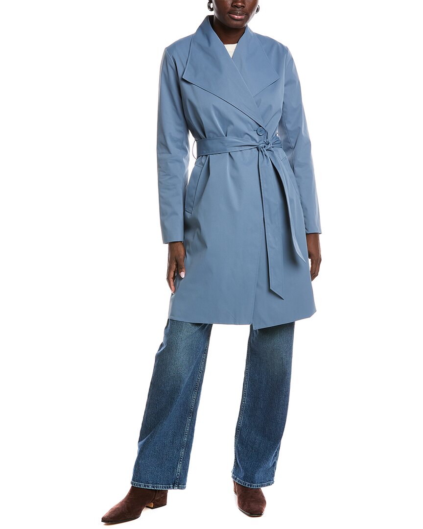 Ellen Tracy Gab Classic Long Trench Coat In Blue