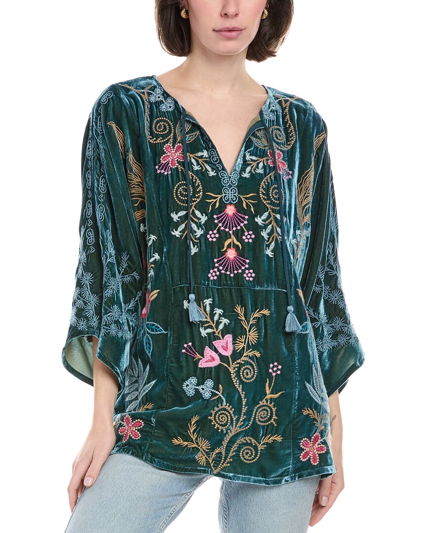Johnny Was Velvet Kaftan Blouse Sisa In Peacock In Blue