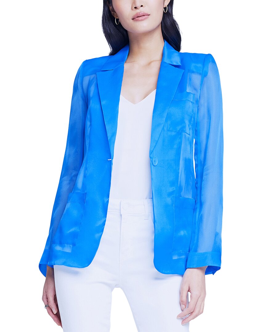 L Agence Tamara Silk-organza Blazer In Blue