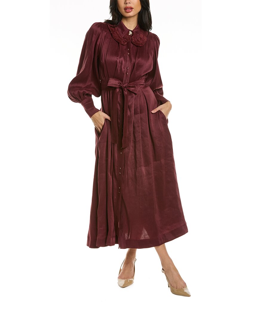 Aje Idealist Linen & Silk-blend Midi Dress In Purple