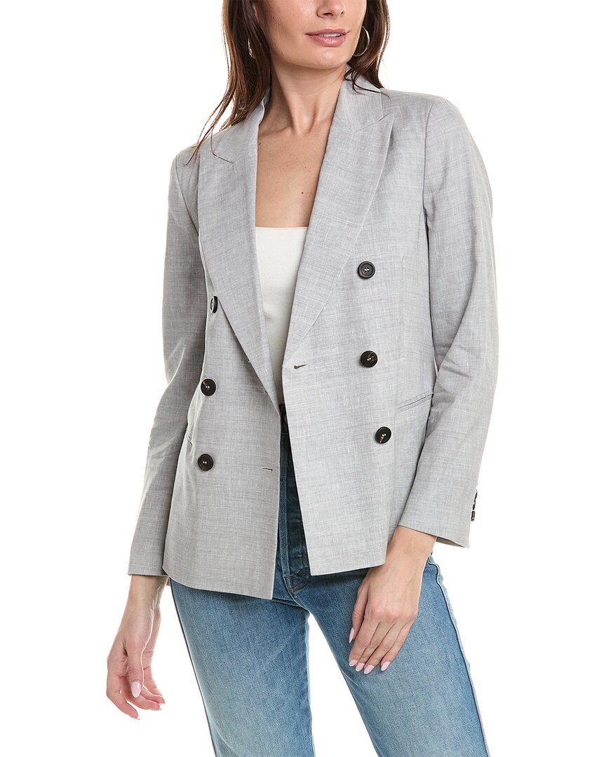 Shop Peserico Linen & Wool-blend Blazer In Grey
