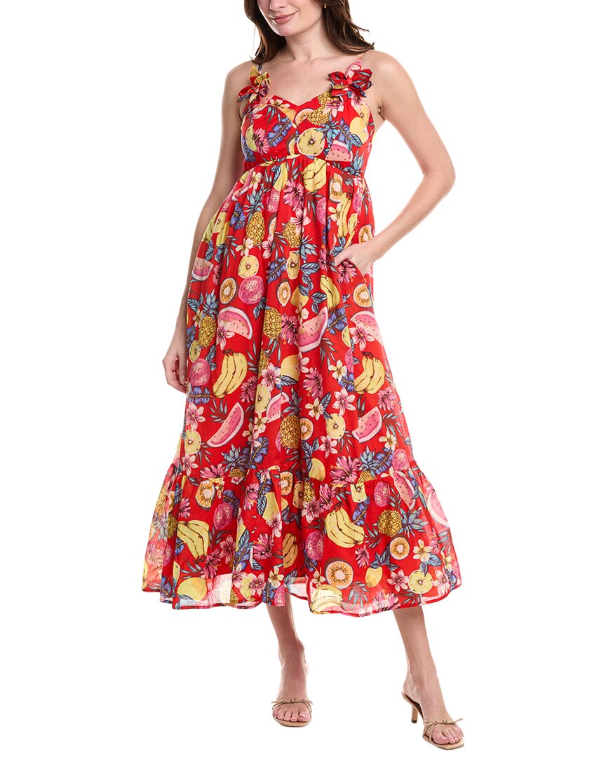 Fate Fruit Motif Voile Maxi Dress In Red
