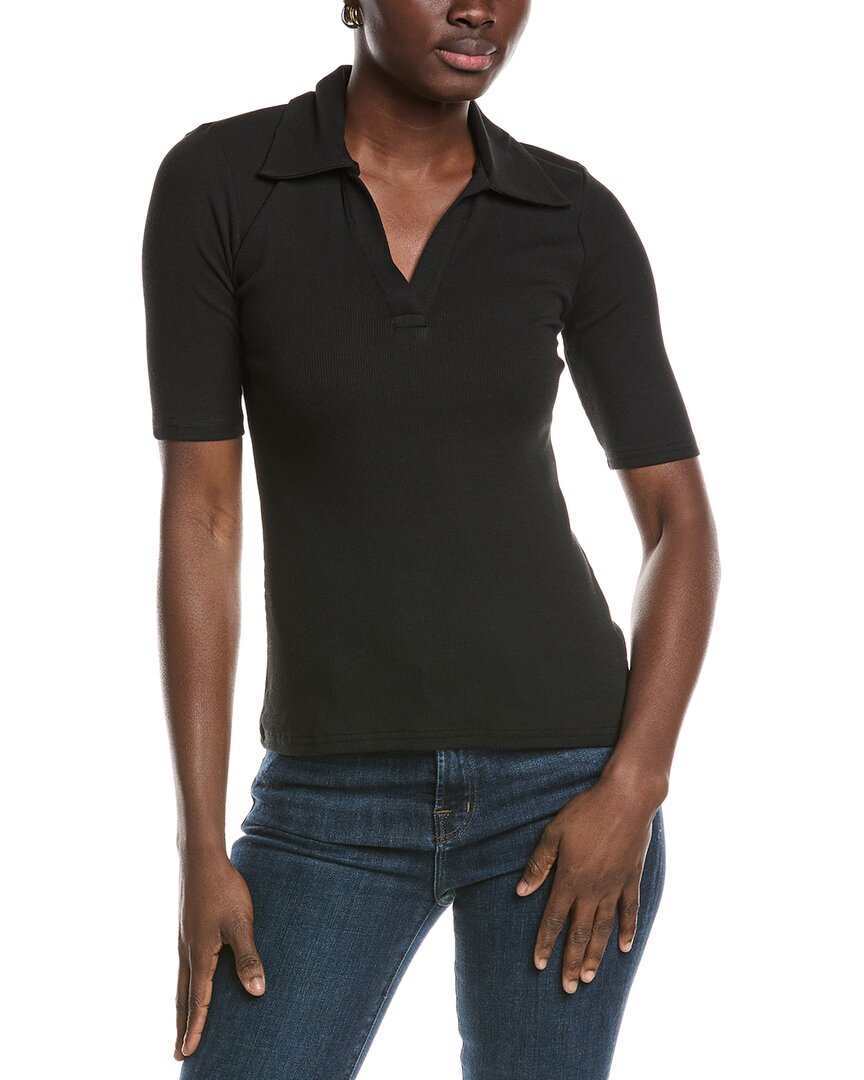 T Tahari Ribbed Polo Shirt In Black
