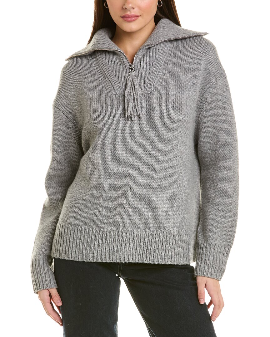 Lafayette 148 New York Chunky Half-zip Cashmere & Wool-blend Sweater In Grey