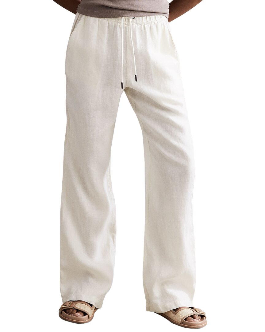Reiss Stone Linen Wide Leg Drawstring Trousers In Grey