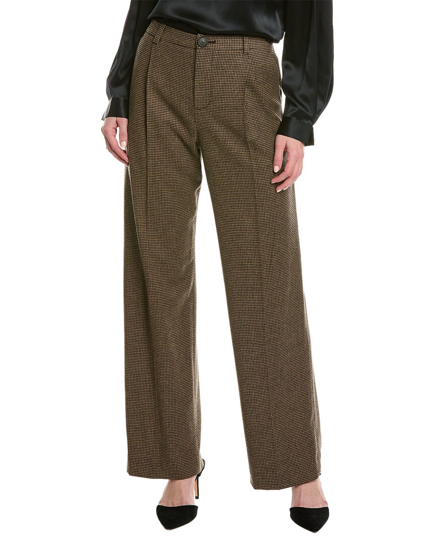Shop Vince Houndstooth Pleat Front Wool-blend Pant In Black