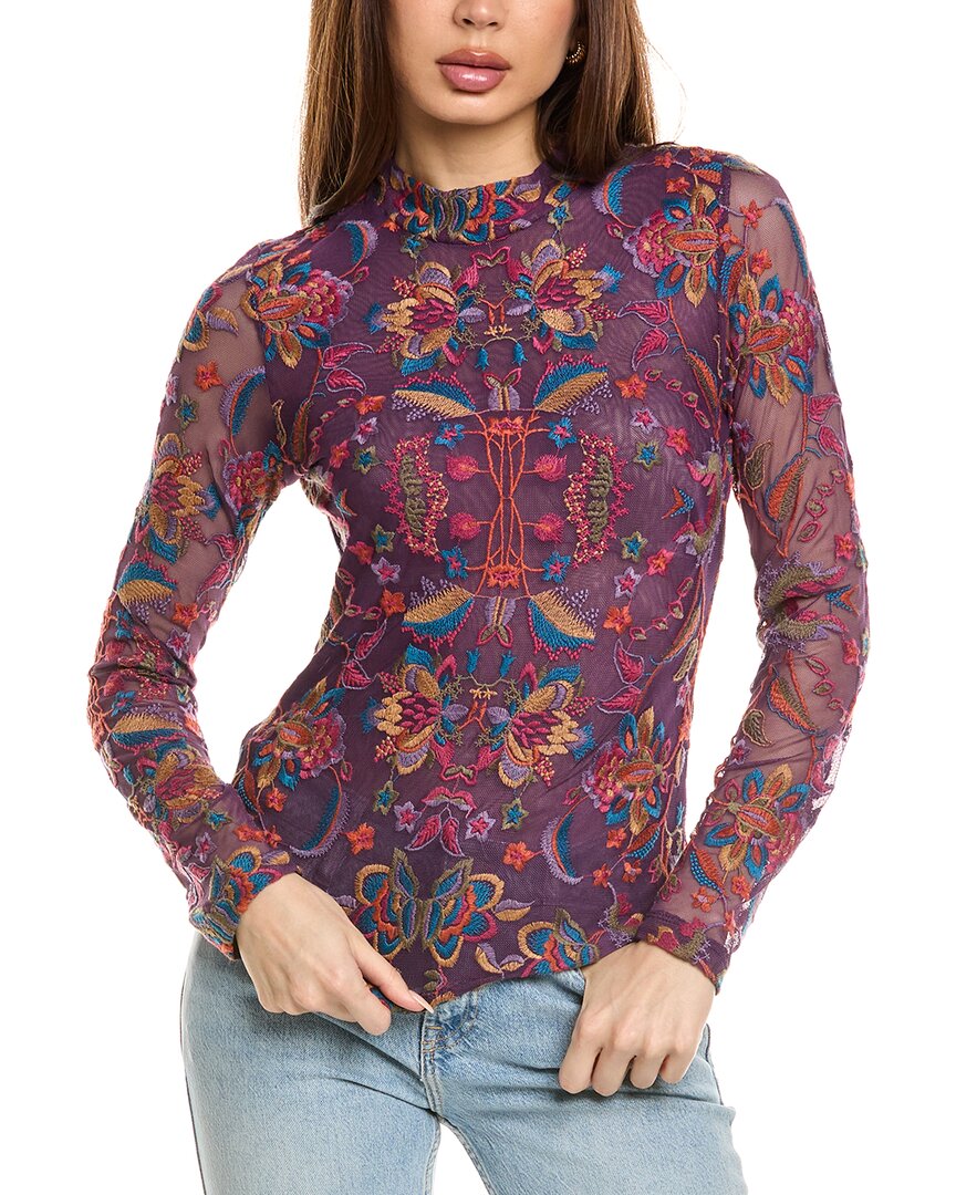 Johnny Was Rebecca Mesh Mock Neck T-shirt