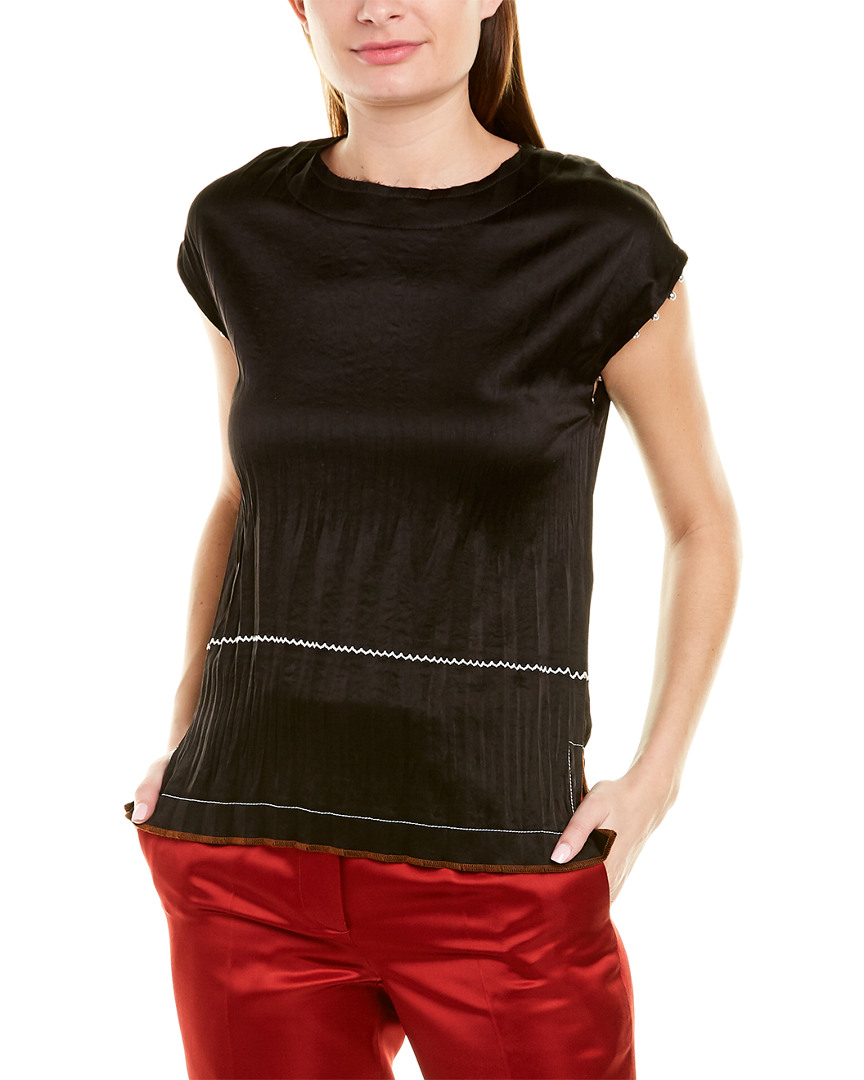 Image of Helmut Lang Crinkle Silk-Trim Top