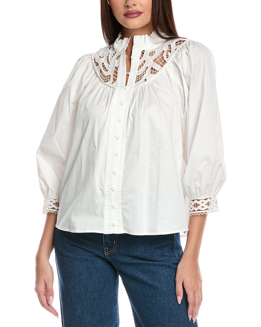 Elie Tahari The Rylan Lace-yoke Cotton Blouse In White