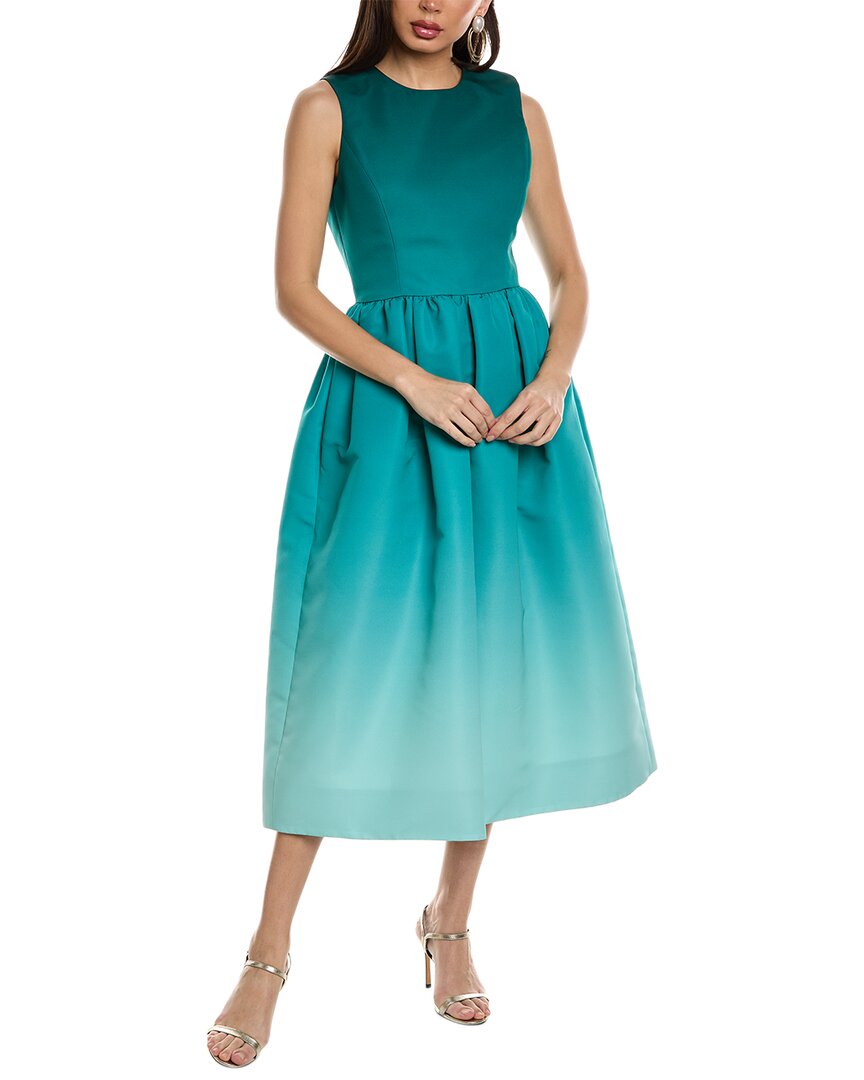 Shop Oscar De La Renta Jewel Neck Ombre Silk-lined A-line Dress In Green