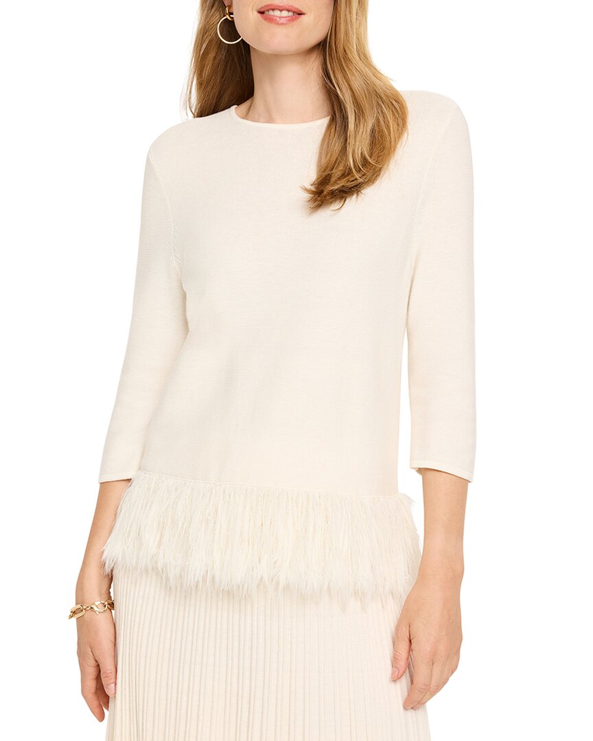 Nic + Zoe Feather Fringe Sweater In Cream
