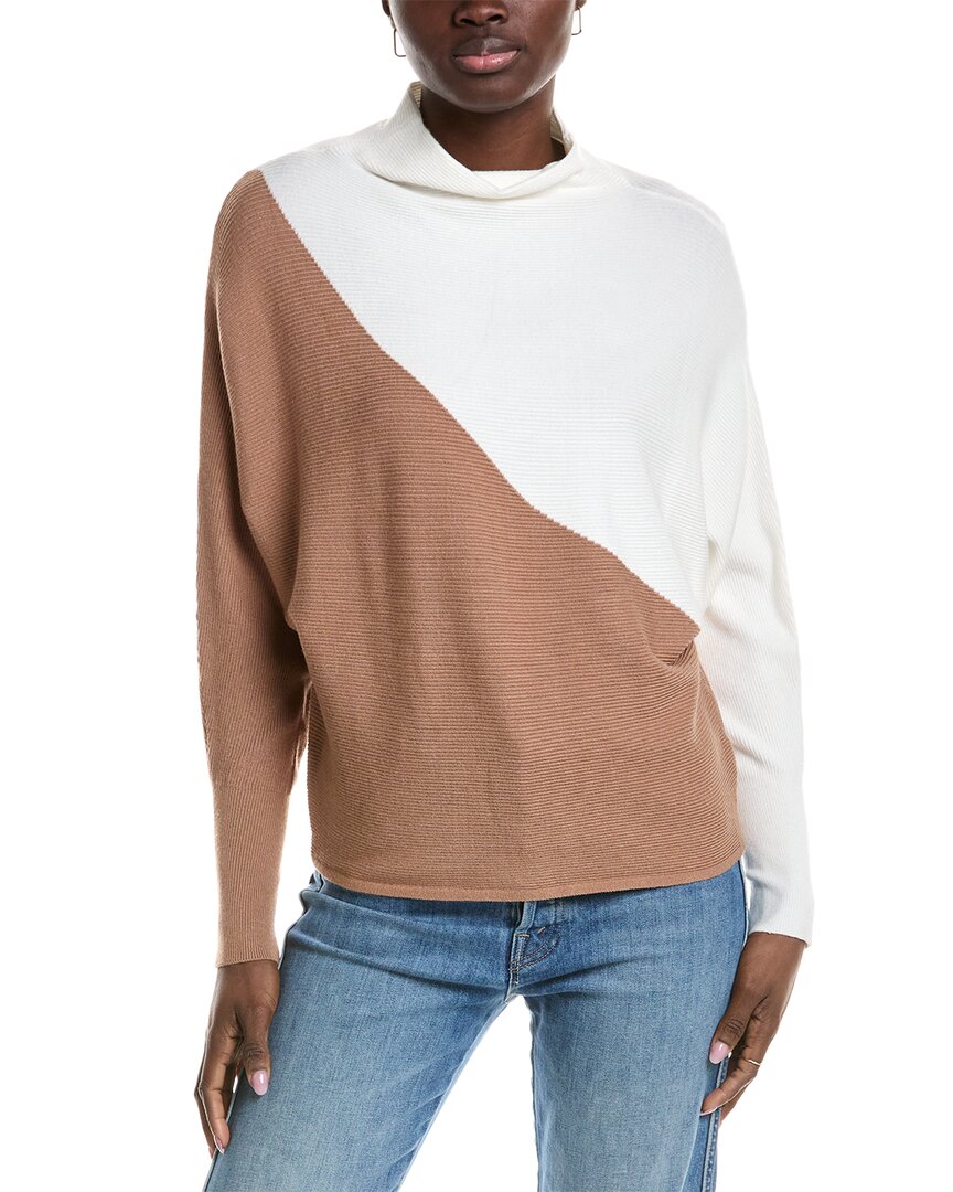 T Tahari Funnel Neck Colorblock Sweater In Brown