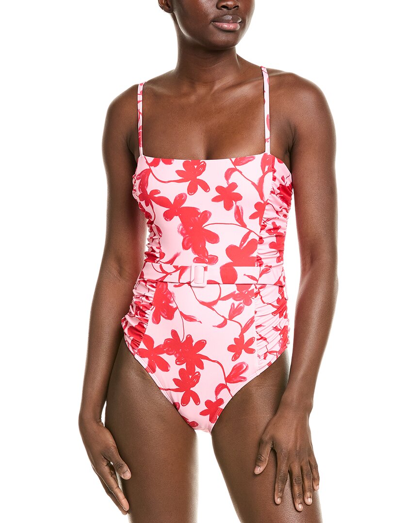 Hutch Ruched Belted One-piece Swimsuit In Red