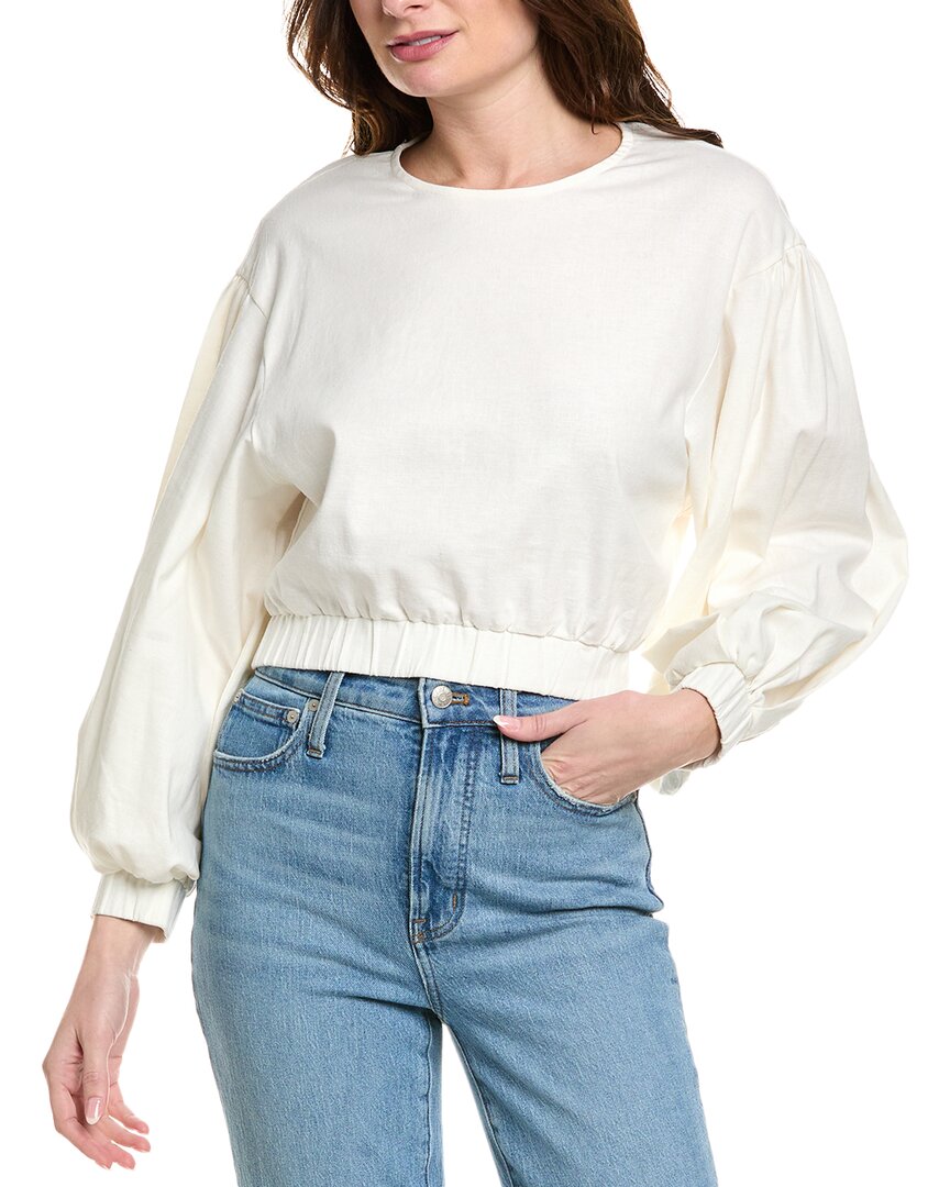 Just Bee Queen Whitney Linen-blend Top In White