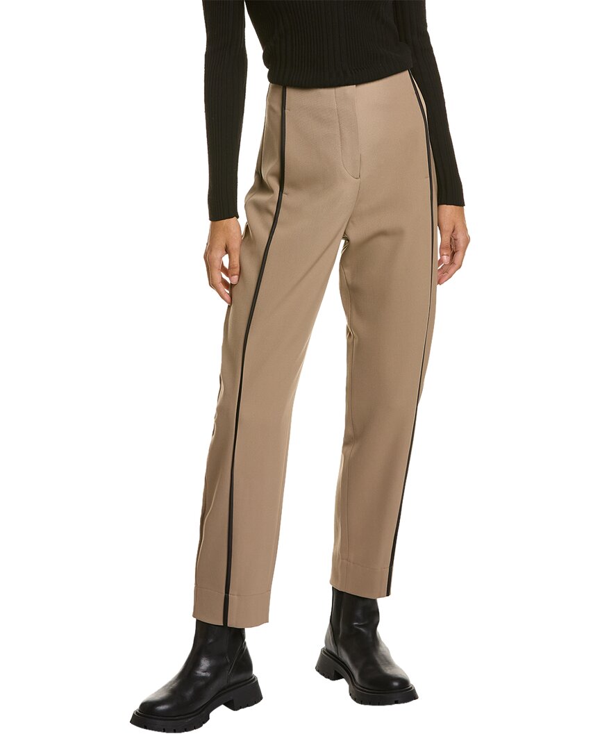 Shop Ganni Twill Curved Leg Wool-blend Pant In Brown