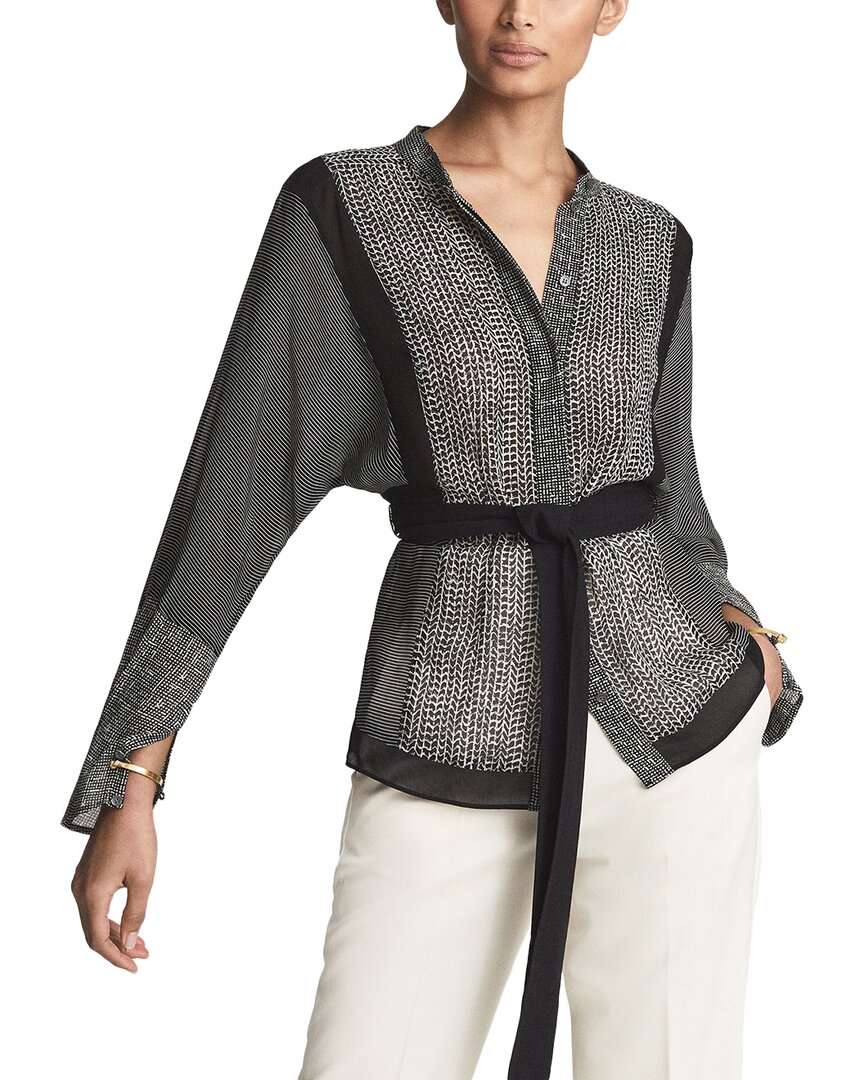 Reiss Kyria Mixed Print Tie Blouse In Black