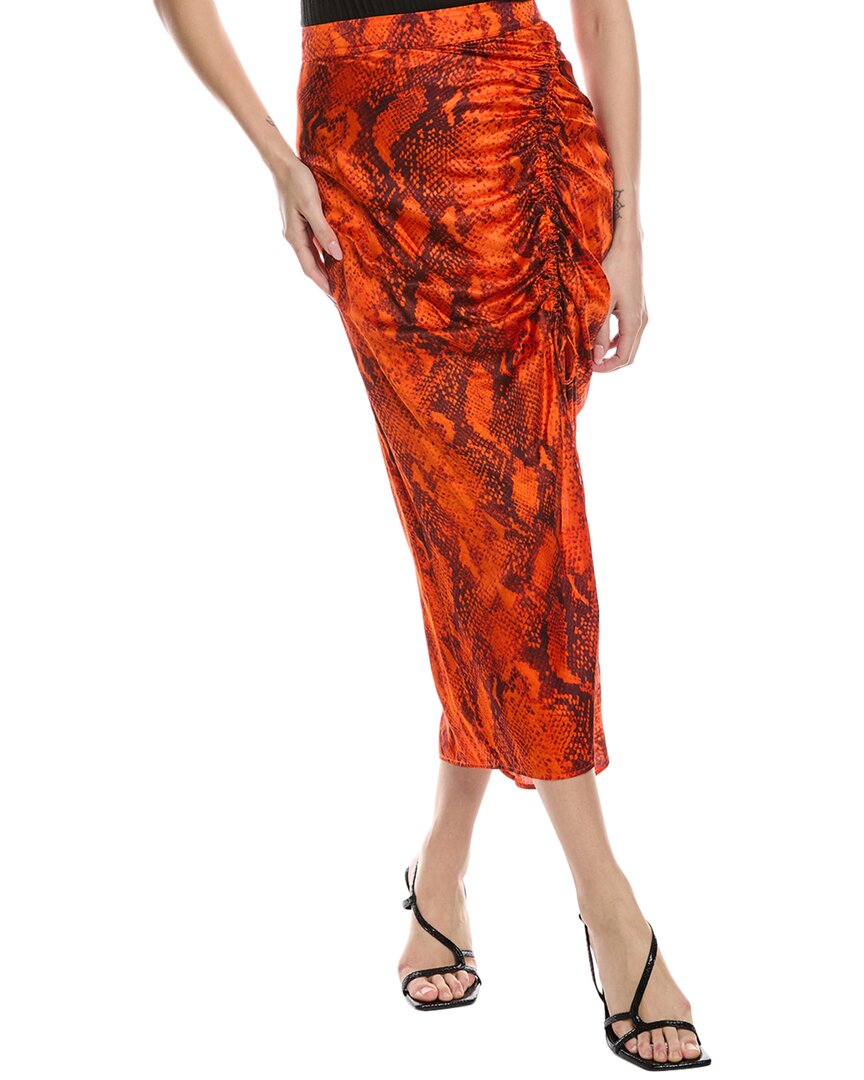 Shop Allsaints Carla Tahoe Silk-blend Midi Skirt In Orange
