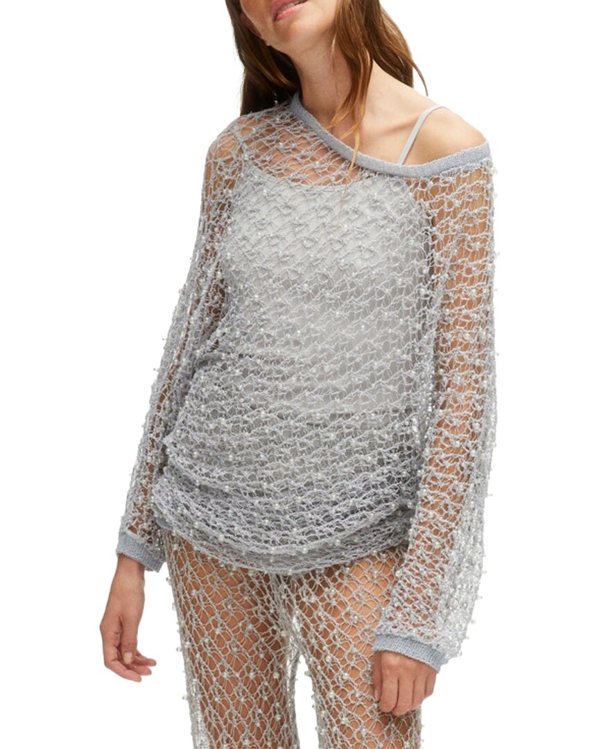NOCTURNE NOCTURNE BEADED MESH KNIT TOP 