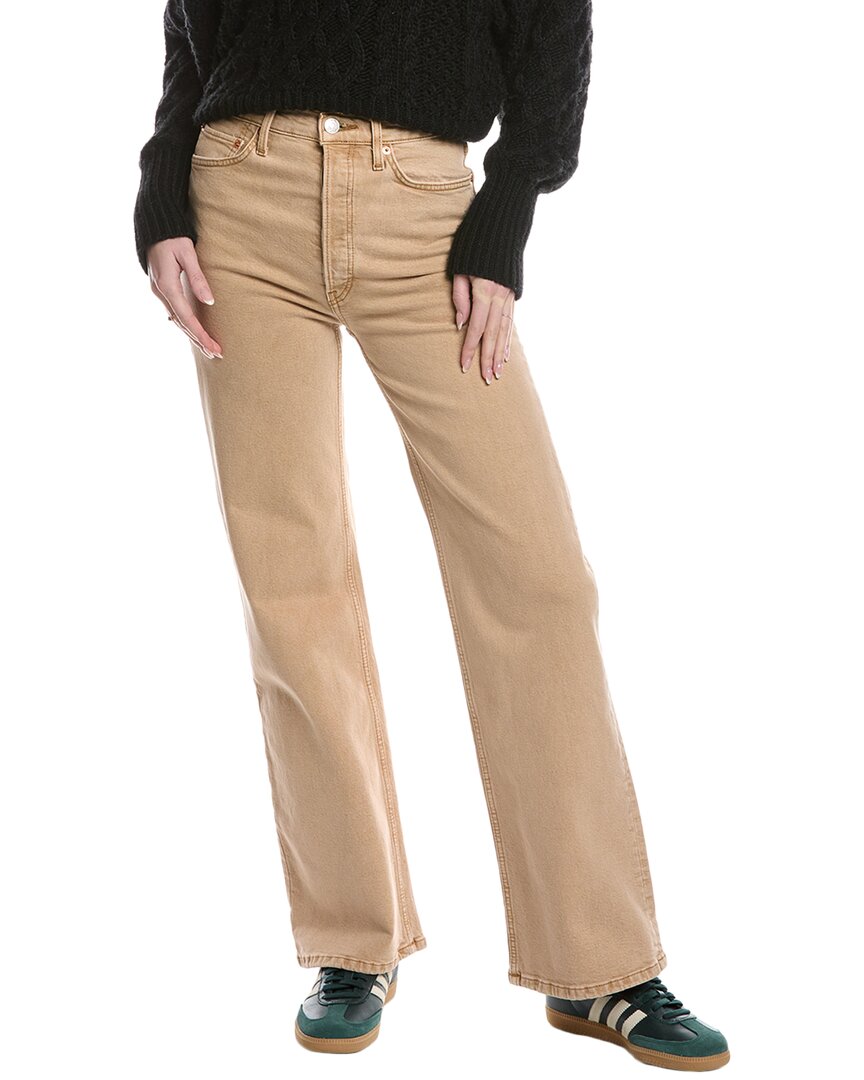Re/done 70's Ultra High-rise Washed Khaki Wide Leg Jean In Brown