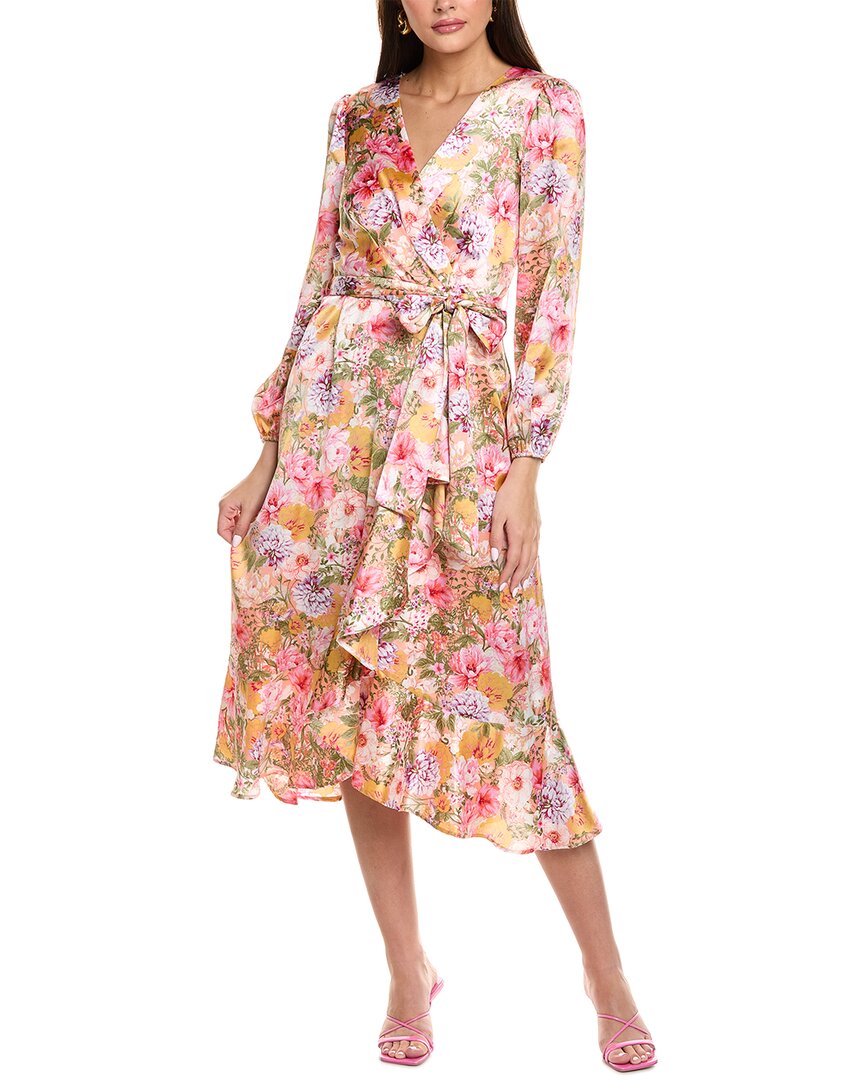 Tahari Asl Floral Long Sleeve Tie Waist Dress