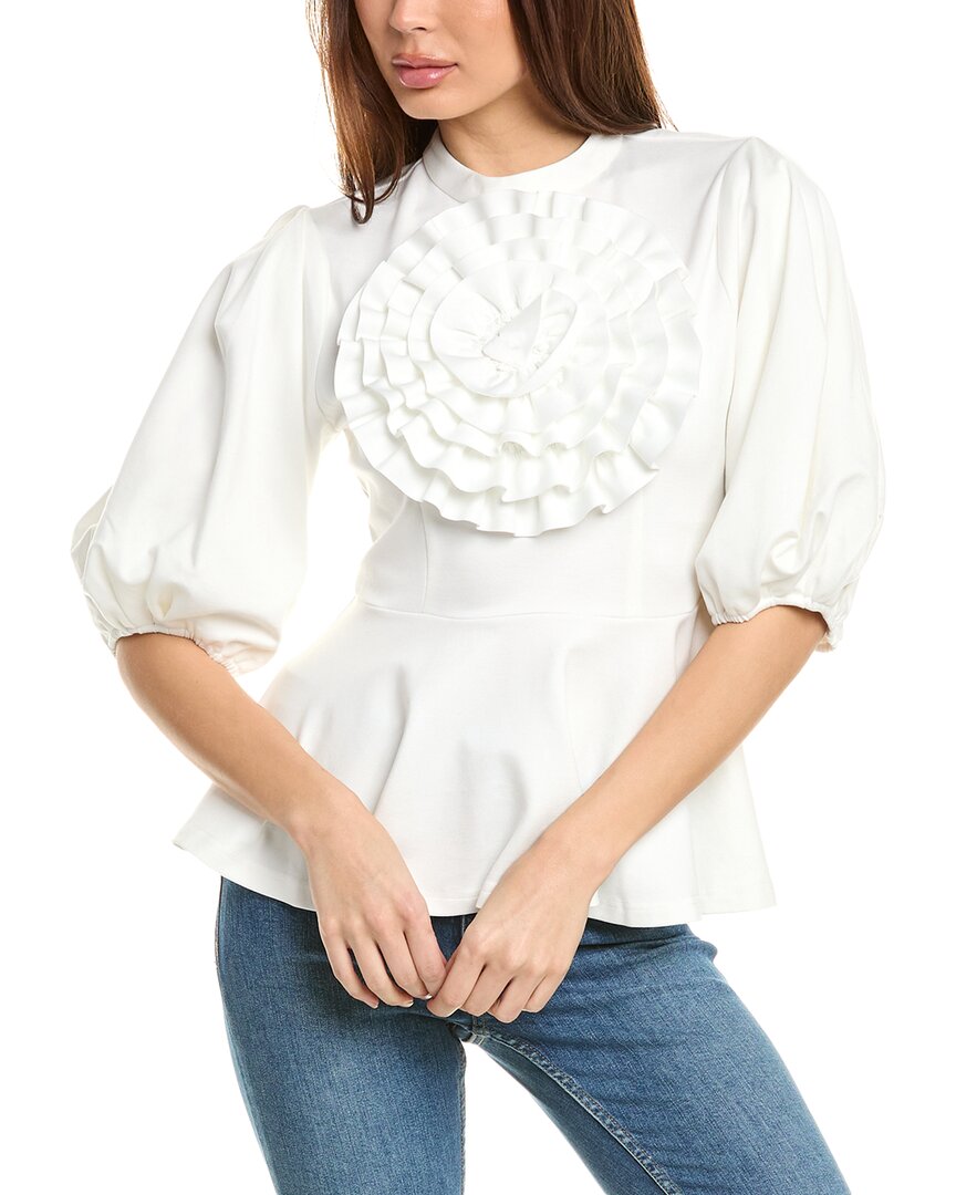 Gracia Puff Sleeve Peplum Top In White
