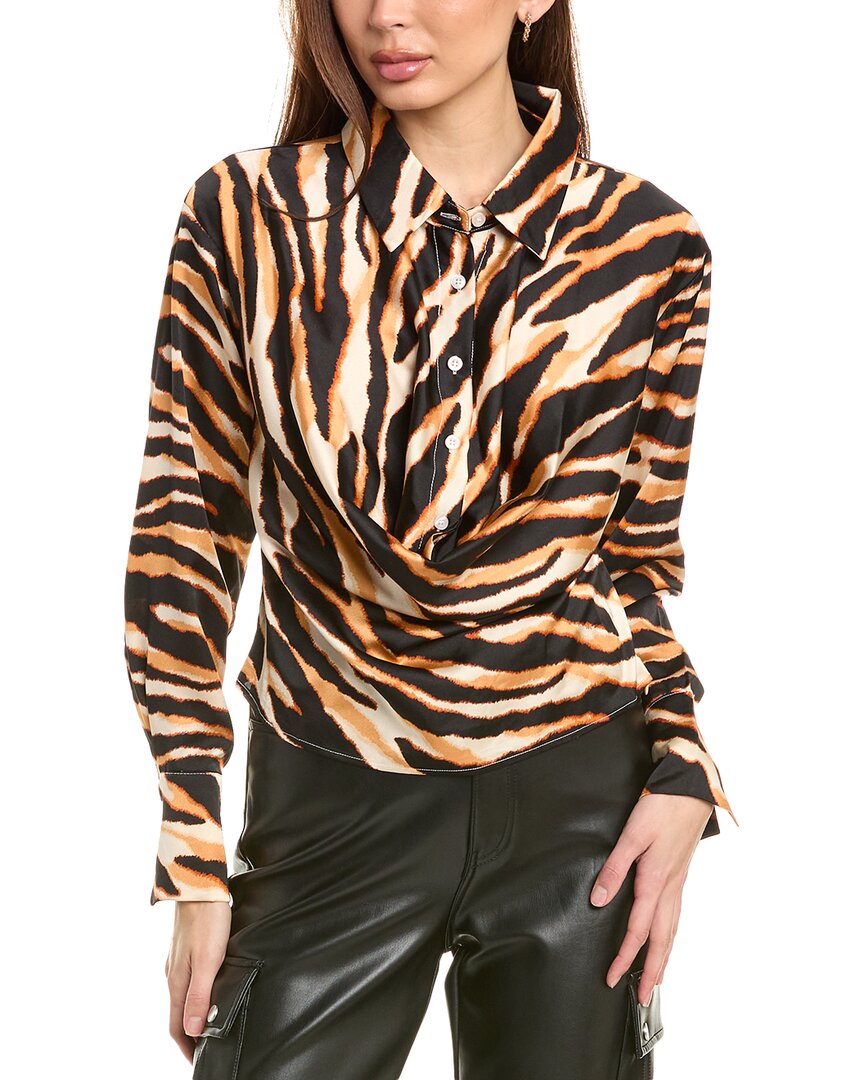 Gracia Draped Front Satin Blouse In Brown