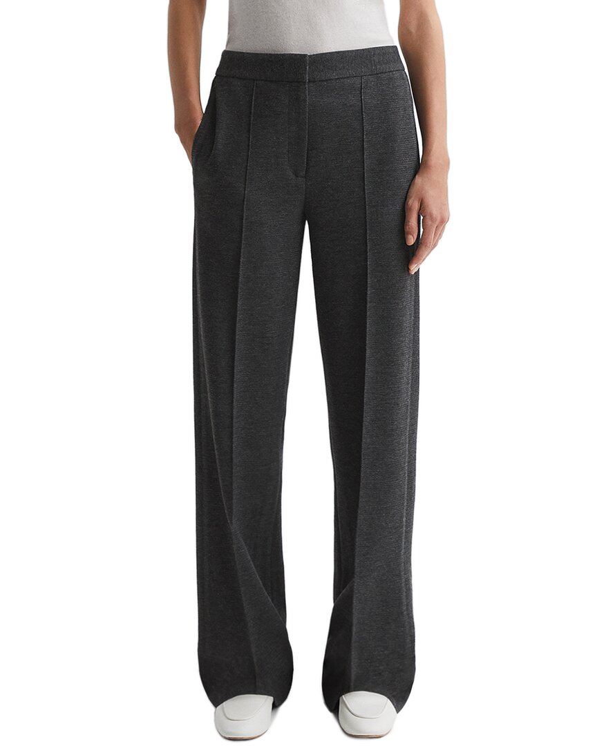 Reiss Grey Melange Wool Blend Wide Leg Suit Trousers
