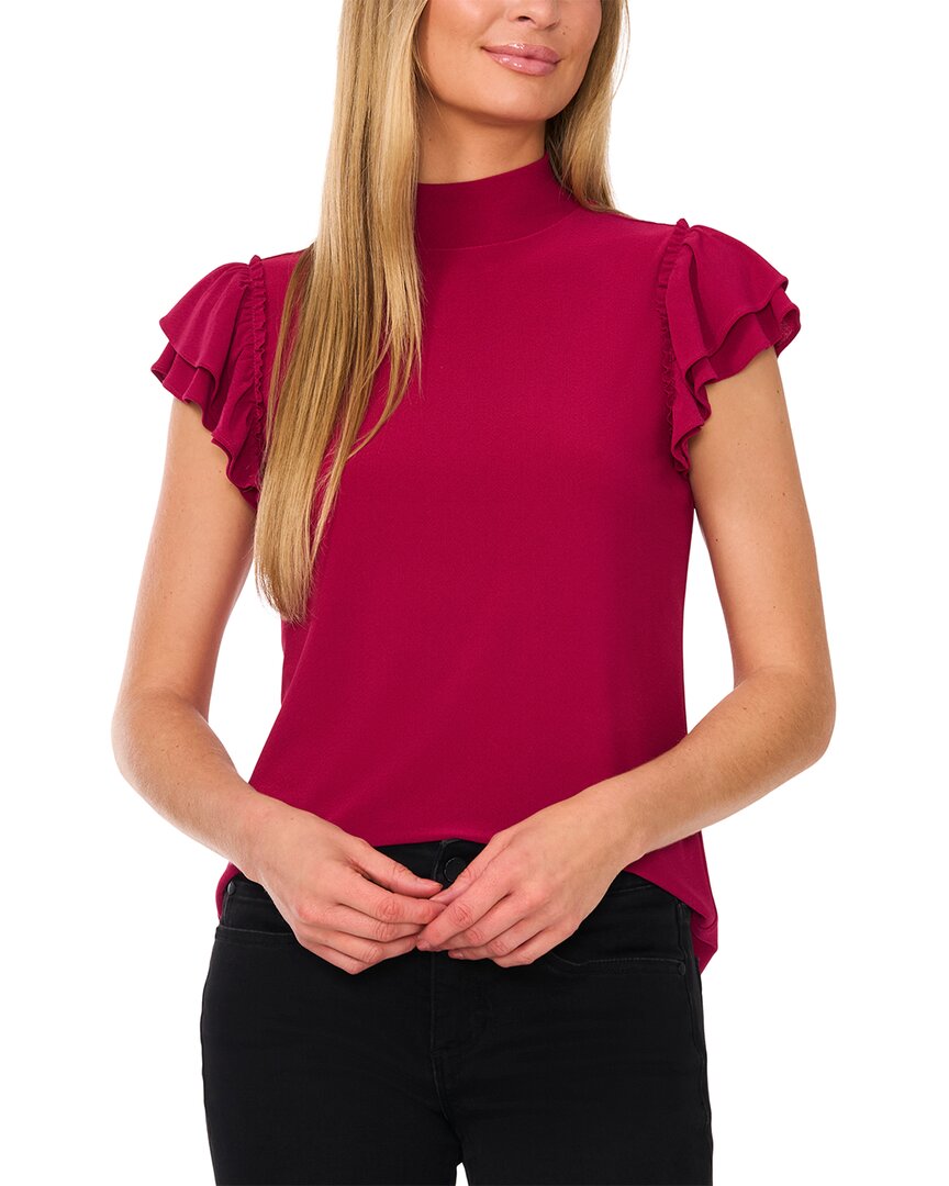 CECE CECE DOUBLE RUFFLE SLEEVE MOCK NECK TOP