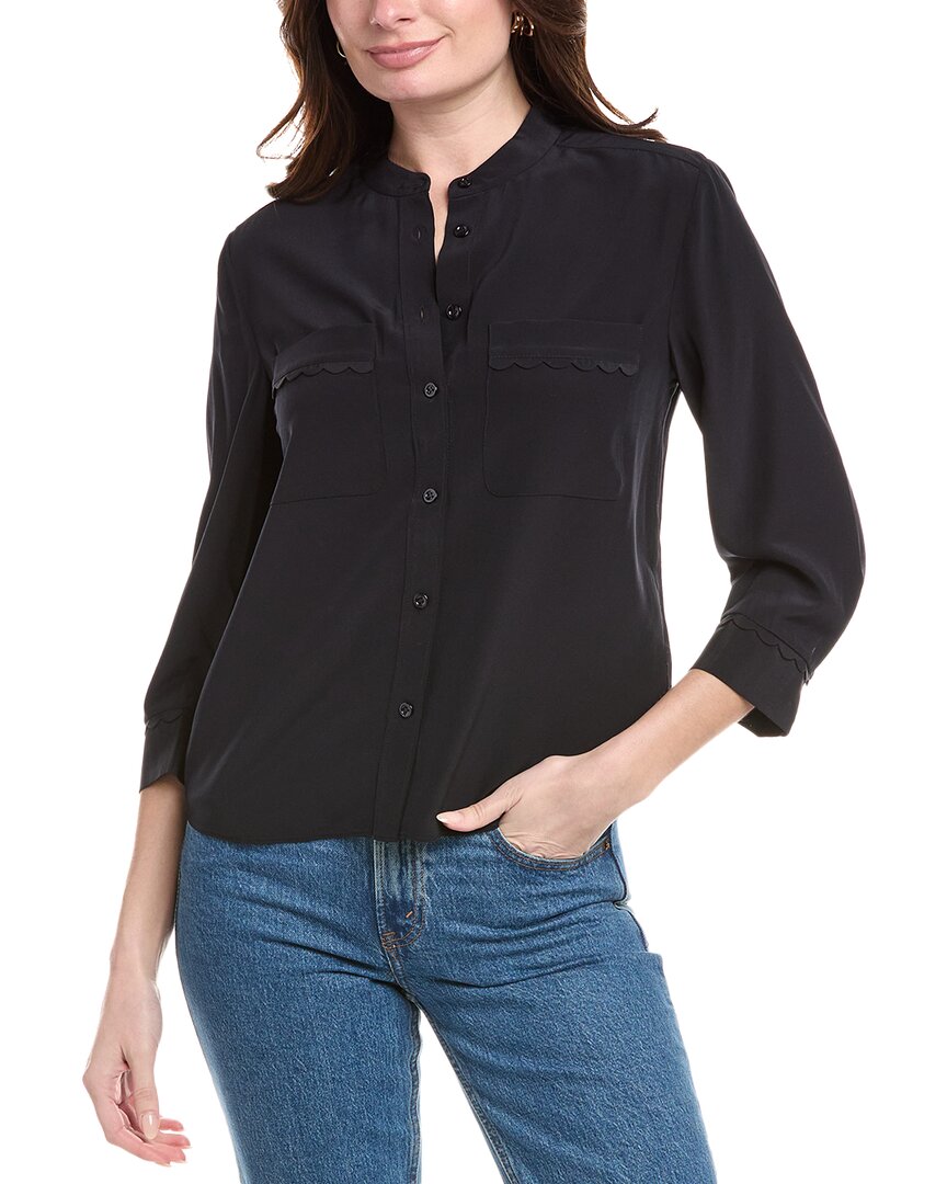 Frame Scallop Trim Silk Button-up Shirt In Blue