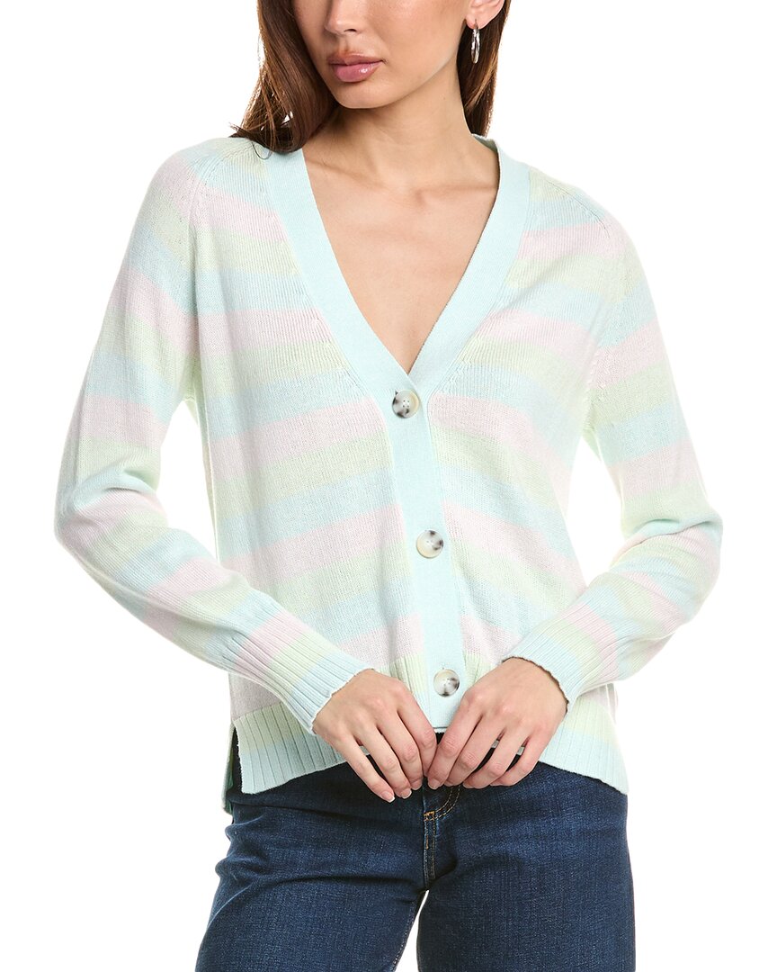 Hannah Rose Marled Stripe Cashmere-blend Cardigan In Blue