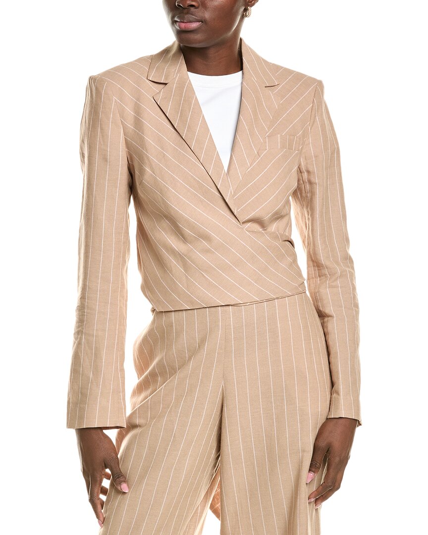 Bcbgmaxazria Cropped Front Tie Linen-blend Jacket In Brown