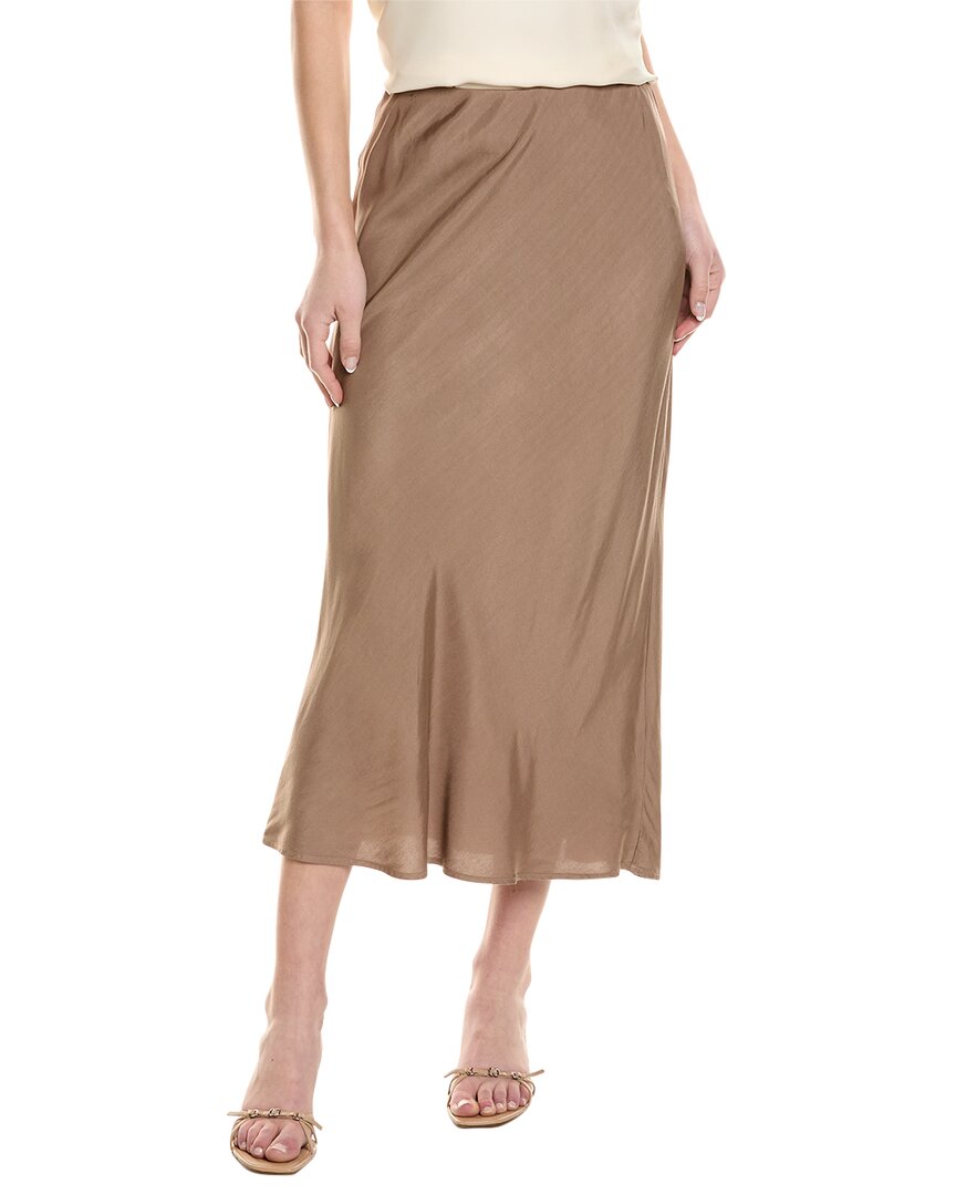 Shop Stateside Satin Midi Skirt In Brown
