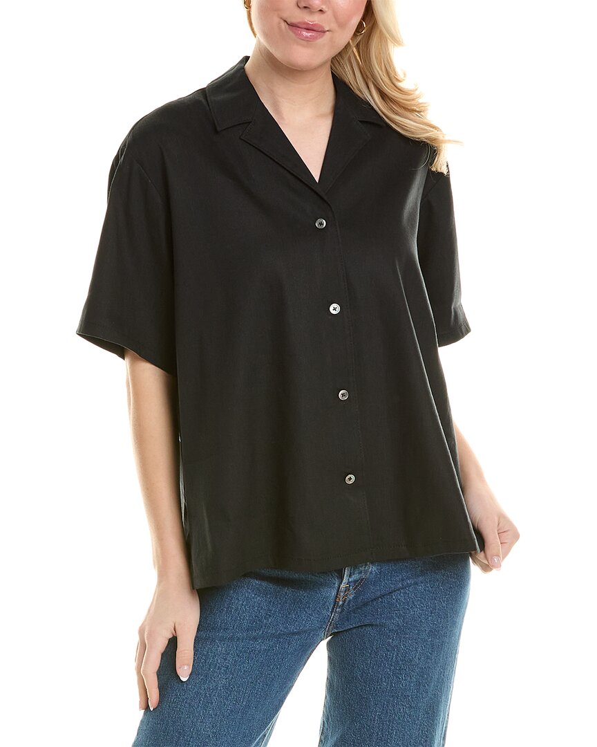 Shop Rebecca Taylor Linen-blend Cabana Shirt In Black