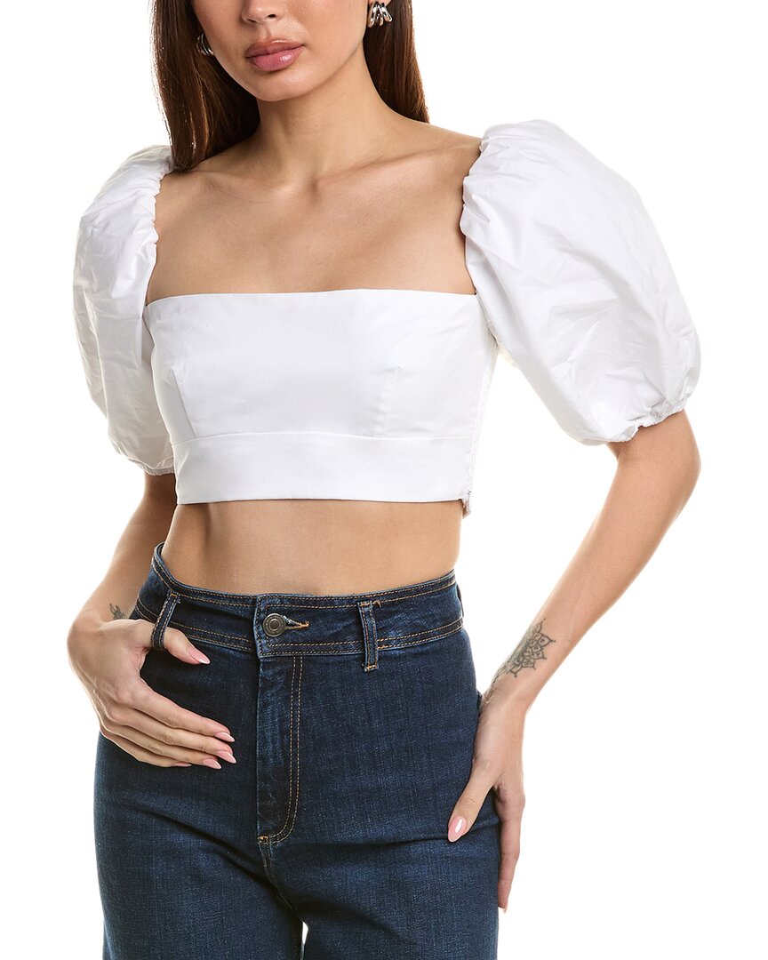 Susana Monaco Cotton Puff Sleeve Cropped Top In White