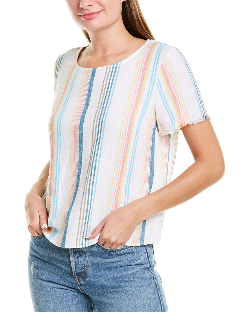 Image of Vince Camuto Frayed Edge Beach Linen-Blend Top