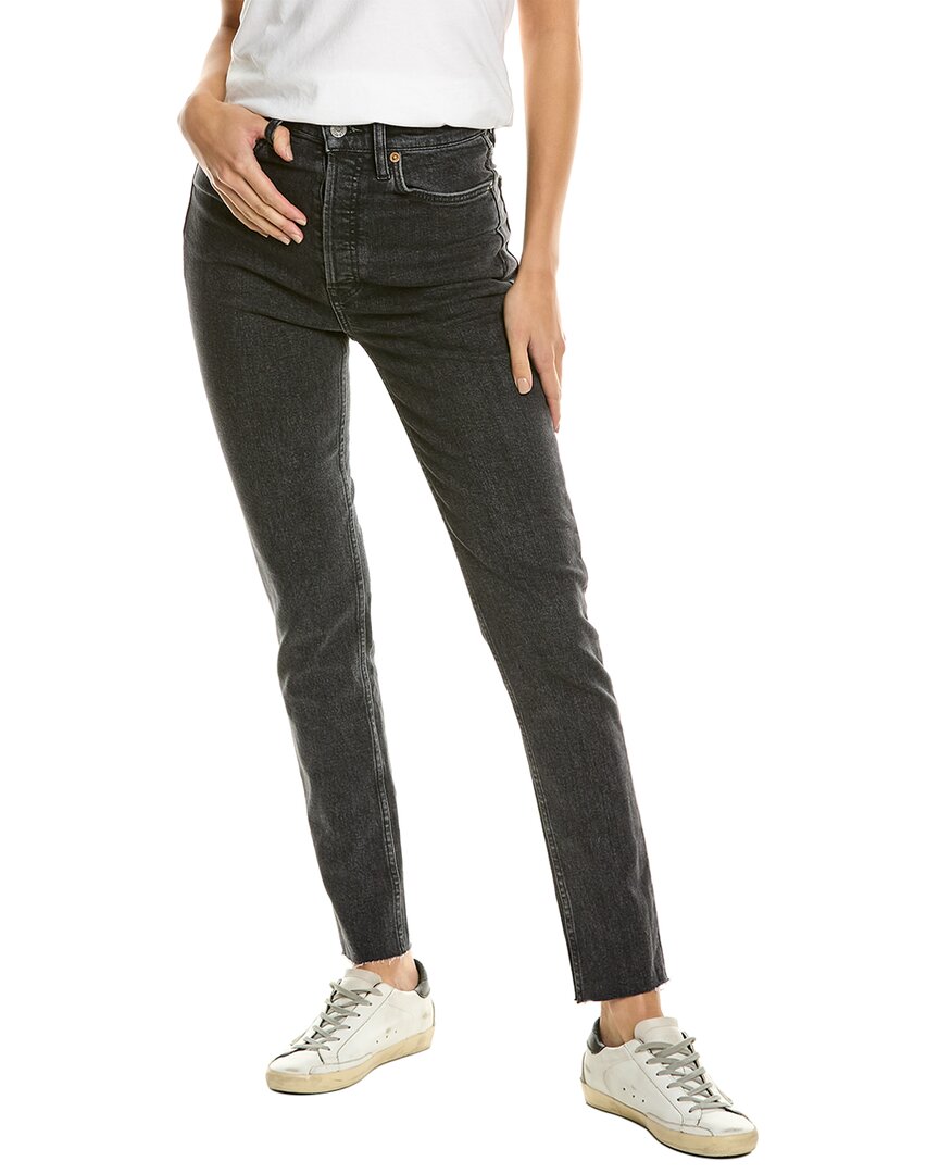 Re/done 90s High-rise Ankle Crop Distressed Skinny Jeans In Black