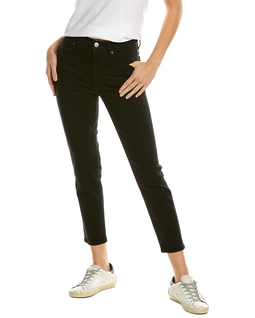 Re/done 80s High Rise Ankle Slim Straight Jeans In Washed Noir In Black