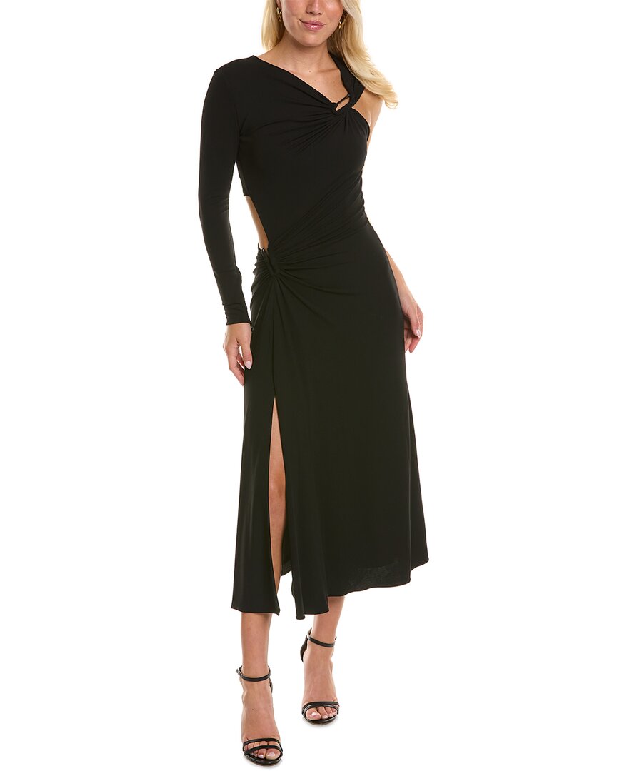 Shop Michael Kors Collection Asymmetrical Midi Dress In Black