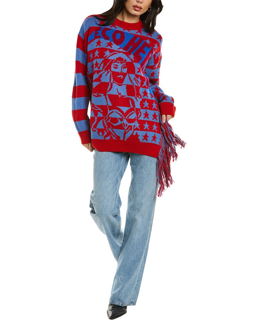 Stella Mccartney Eco Hero Intarsia Wool Knit Sweater In Blue