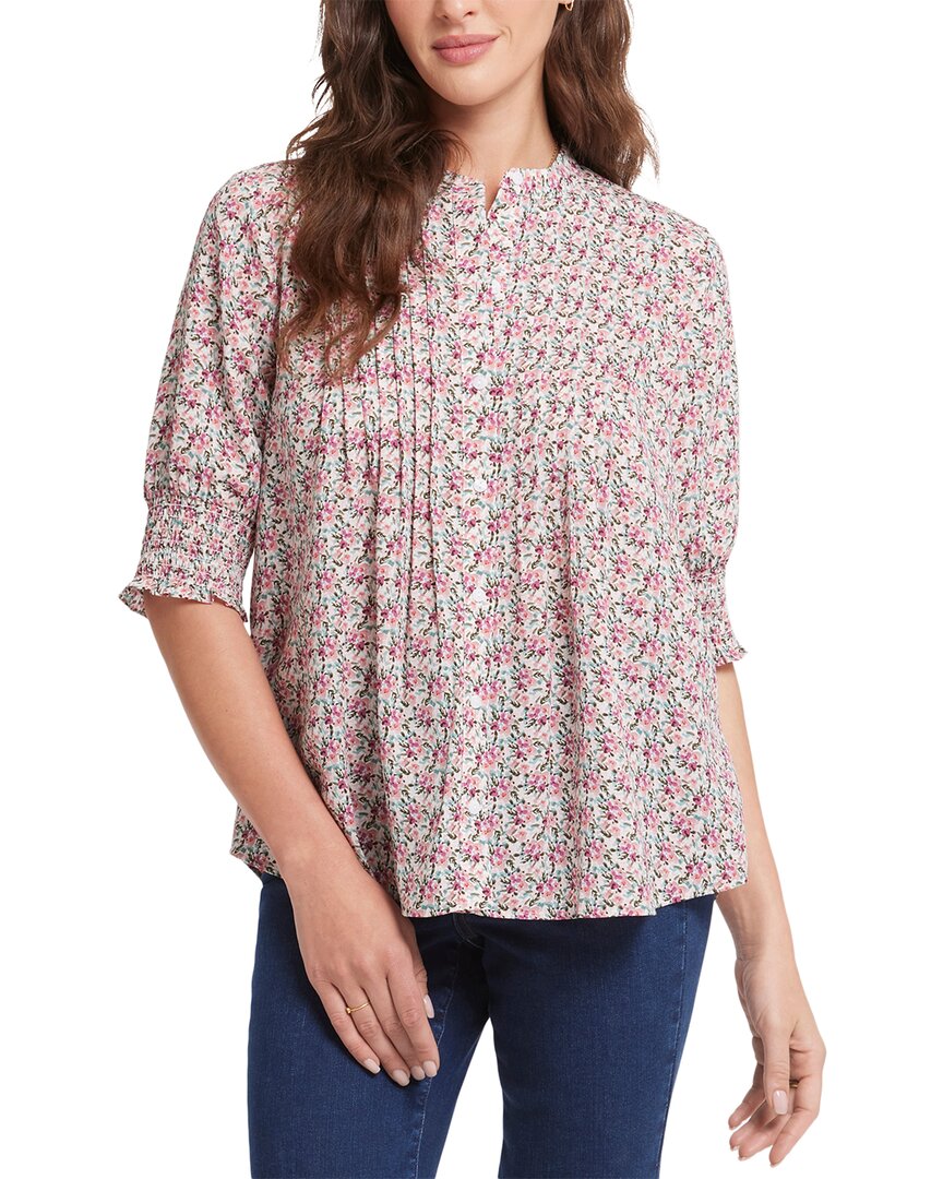 Nydj Floral Print Pleated Peasant Top