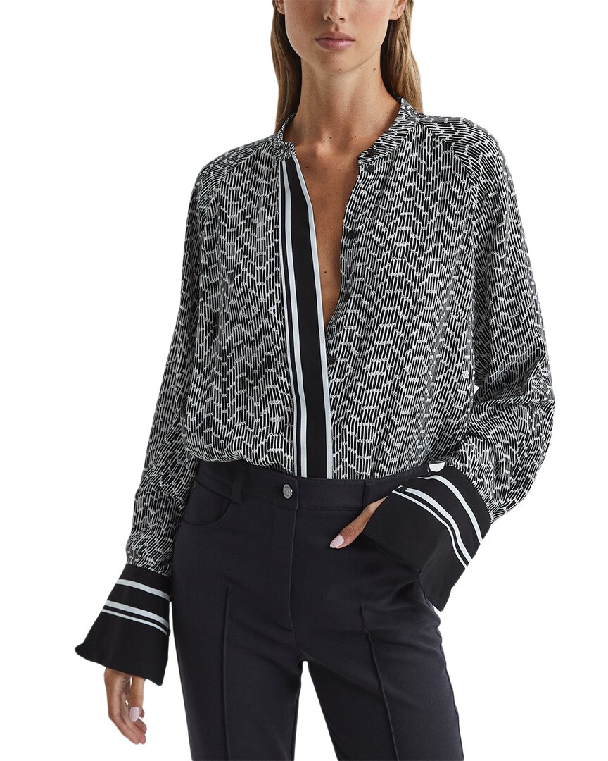 Reiss Navy Bead Print Blouse In Blue