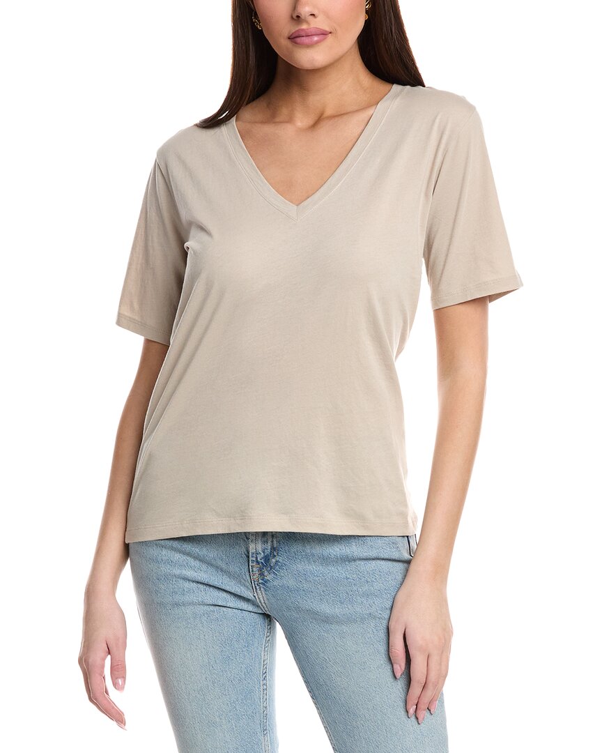 Shop Vince Elbow-sleeve V-neck T-shirt In Beige