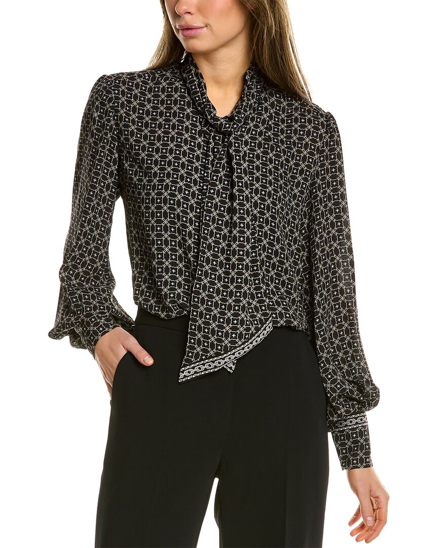 Max Studio Tie Neck Top In Black