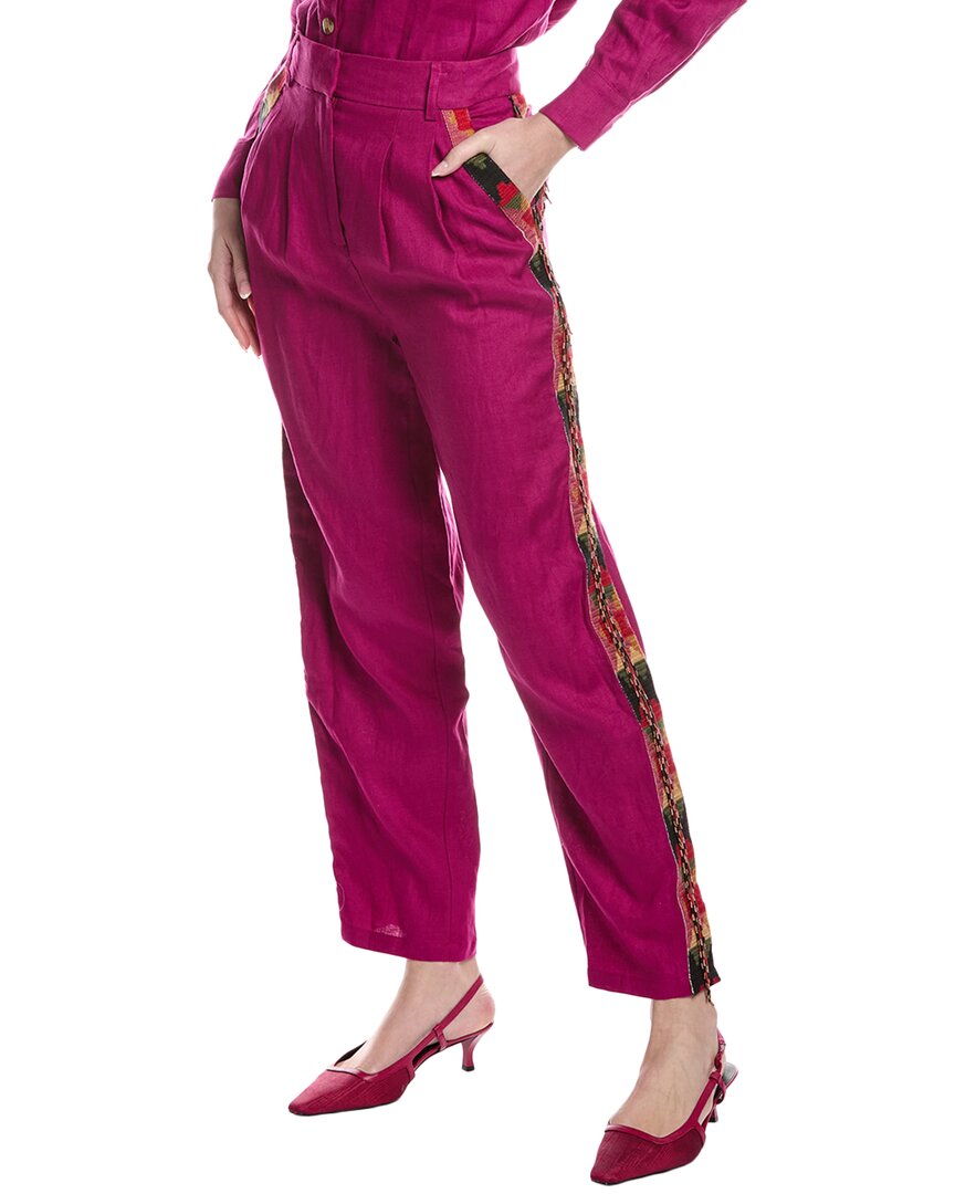 Farm Rio Beaded Fringe Linen Carrot Pant In Pink