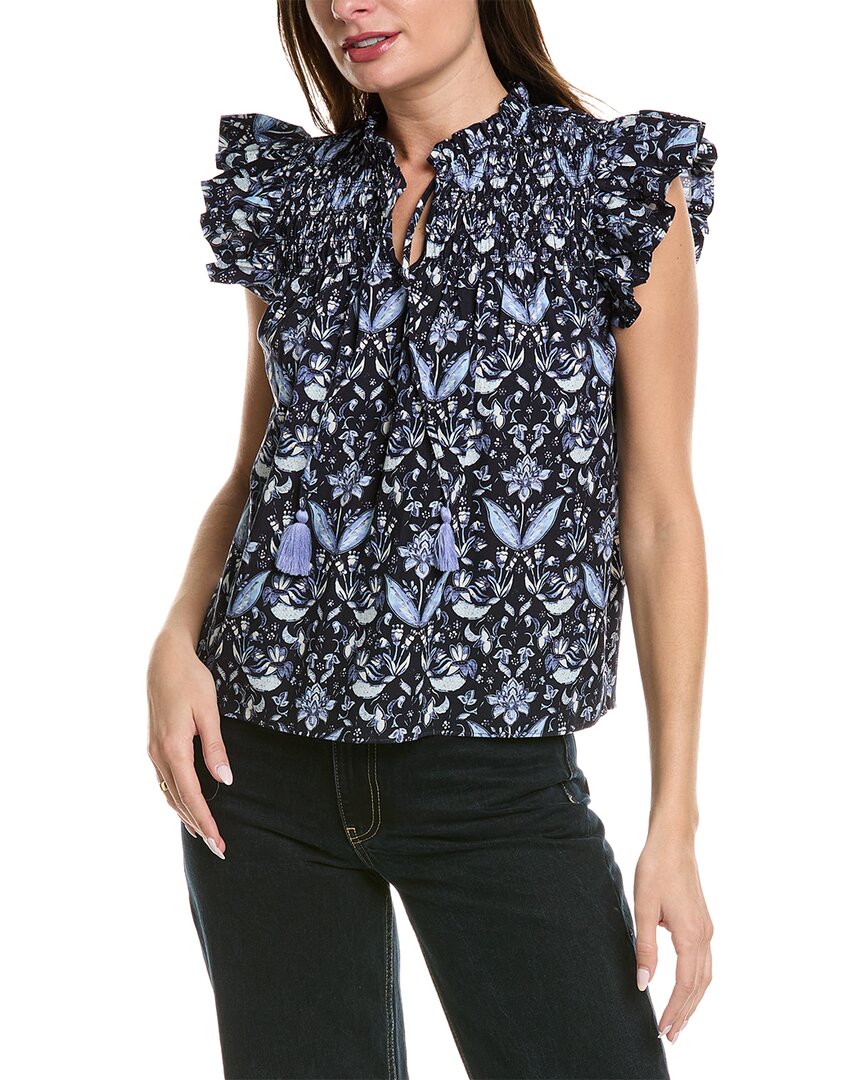 Sail To Sable Flutter Sleeve Top In Navy