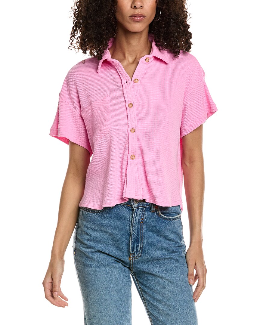 Shop Chaser Waffle Knit Button-down Shirt In Pink